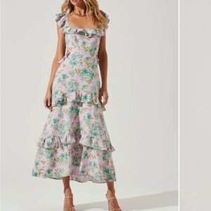 Lysette Floral Ruffle Cutout Maxi Dress - ORCHD GRN FLR / S